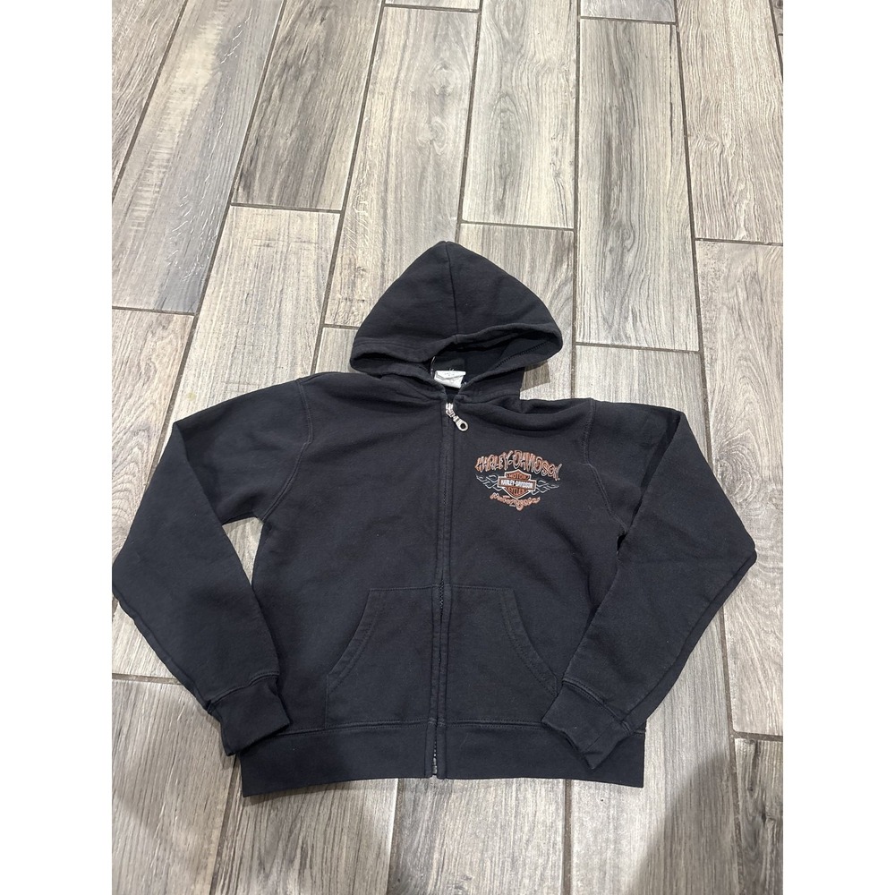 Harley-Davidson Boys Youth‎ Black Full Zip Hooded Sweatshirt Hoodie Size S (7/8)